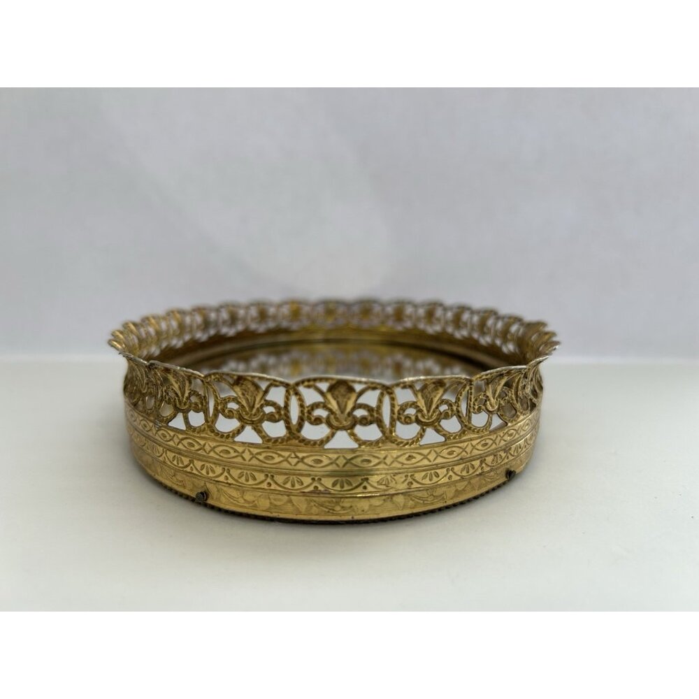 Vintage Oval Filigree Dresser Vanity Mirror Hollywood Regency 7 1/4 inX5 1/2 in - Picture 5 of 8